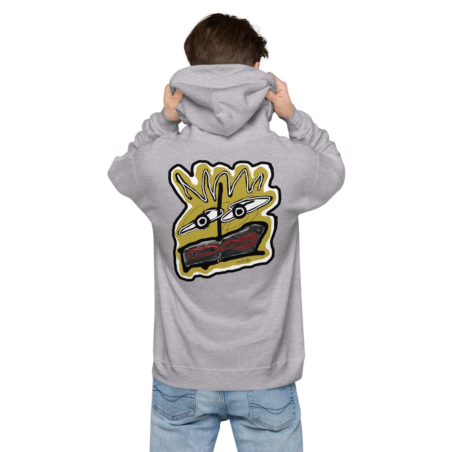 Big Mouth Face Unisex Fleece Hoodie Yellow Red Black White Kenneth Wilan Design