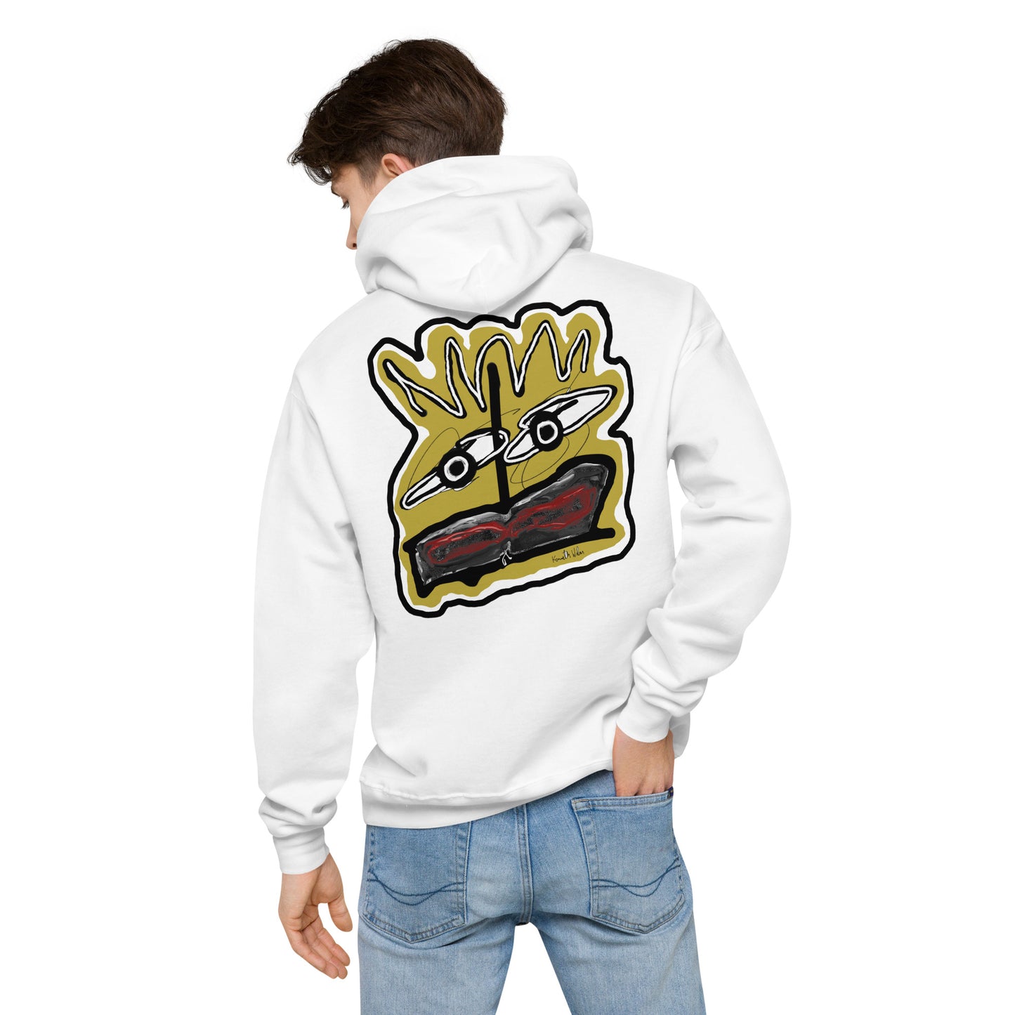 Big Mouth Face Unisex Fleece Hoodie Yellow Red Black White Kenneth Wilan Design